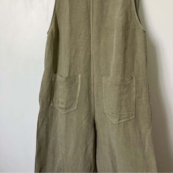 Zara  Linen Sage Green Jumpsuit Bib Overalls - Picture 12 of 15